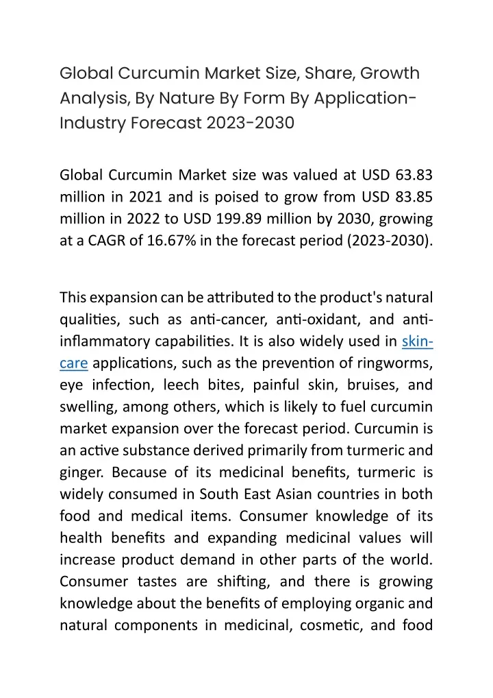 global curcumin market size share growth analysis