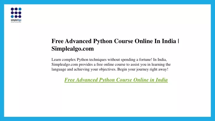 free advanced python course online in india