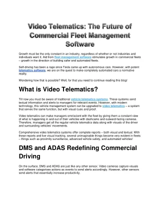 Video Telematics -The Future of Commercial Fleet Management Software