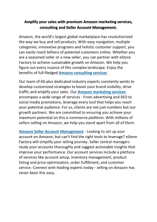 Amplify your sales with premium Amazon marketing services, consulting and Seller Account Management