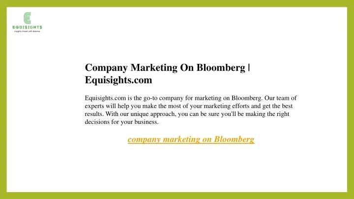 company marketing on bloomberg equisights