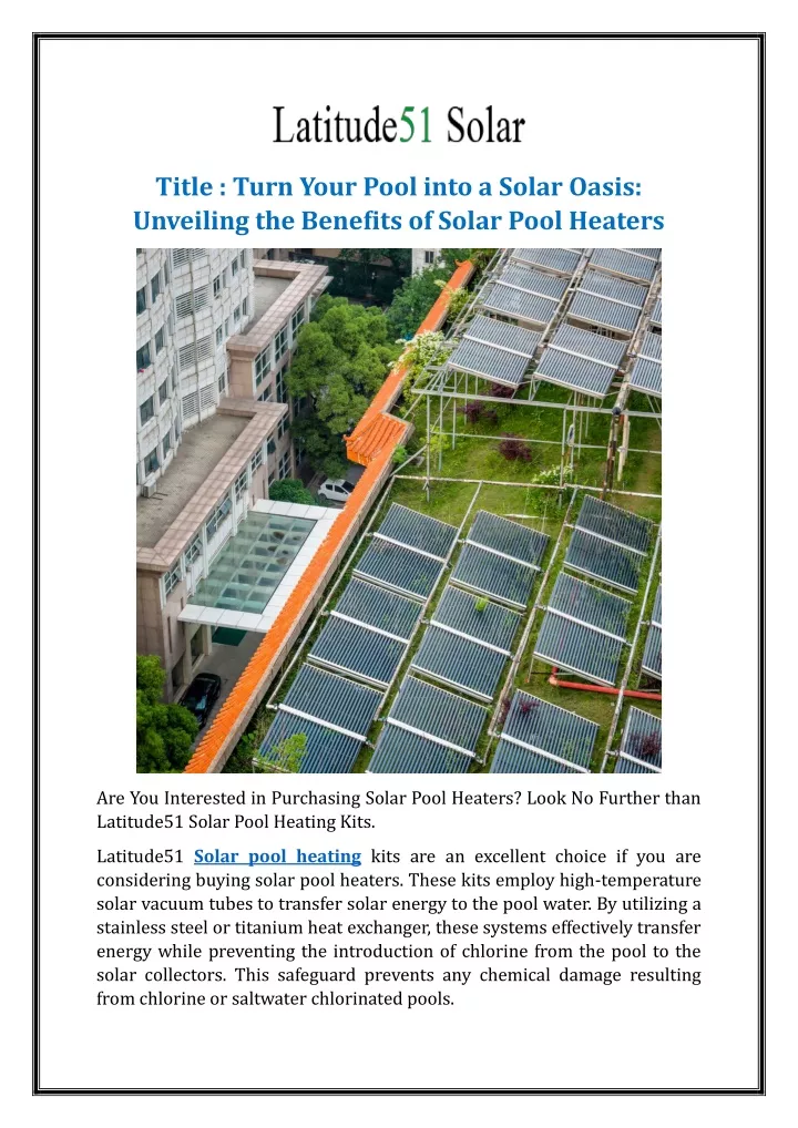 title turn your pool into a solar oasis unveiling