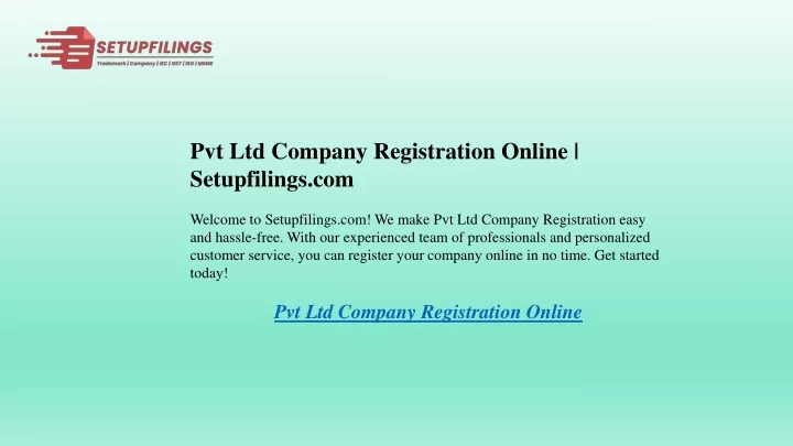 pvt ltd company registration online setupfilings