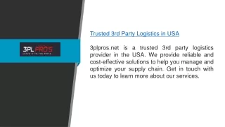 Trusted 3rd Party Logistics In Usa  3plpros.net