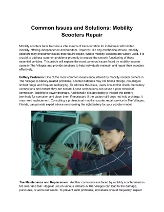 common issues and solutions mobility scooters