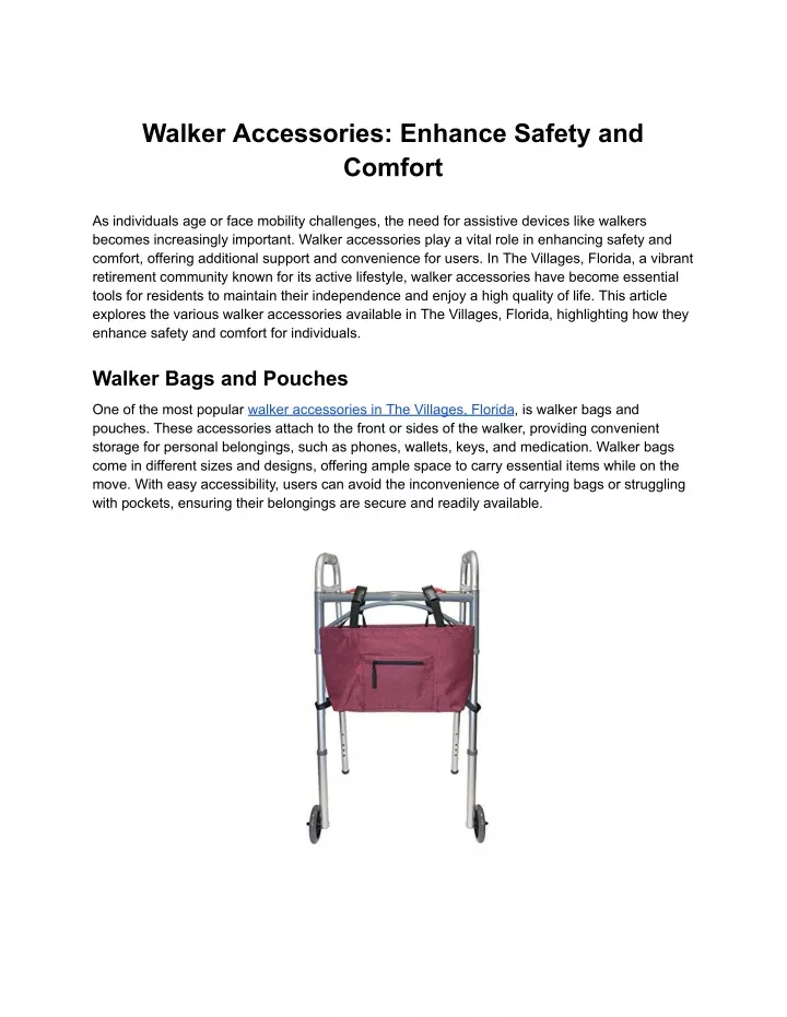 walker accessories enhance safety and comfort