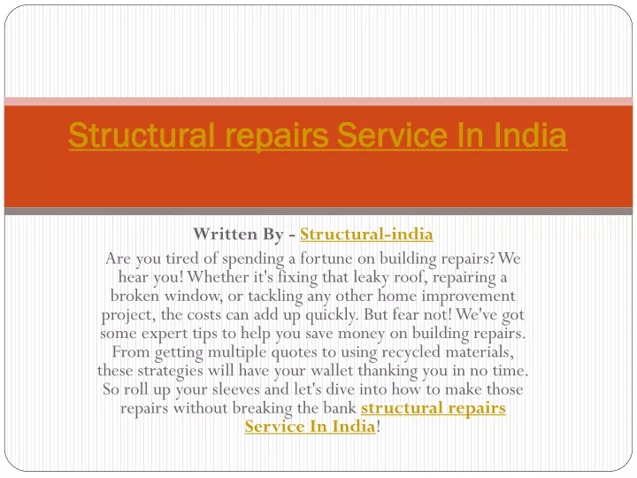 structural repairs service in india