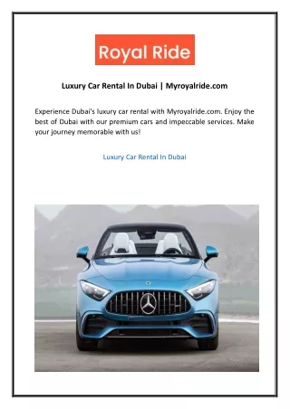 Luxury Car Rental In Dubai  Myroyalride