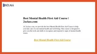 Best Mental Health First Aid Course  2xclass.com