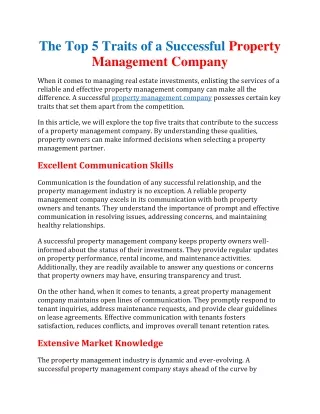 The Top 5 Traits of a Successful Property Management Company