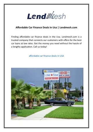 Affordable Car Finance Deals In Usa  Lendmesh.com3