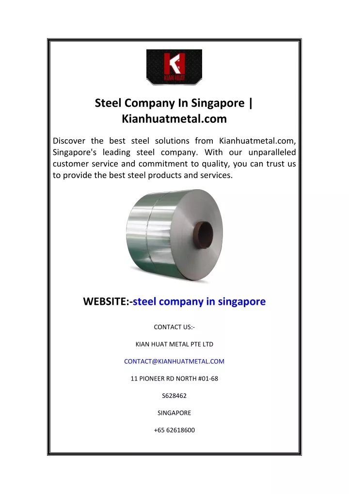 steel company in singapore kianhuatmetal com