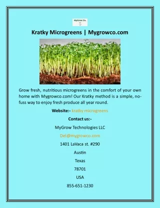 Kratky Microgreens  Mygrowco