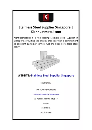 Stainless Steel Supplier Singapore  Kianhuatmetal.com
