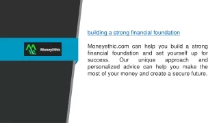 Building A Strong Financial Foundation Moneyethic.com