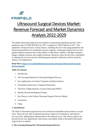 Ultrasound Surgical Devices Market Revenue Forecast and Market Dynamics Analysis 2022-2029