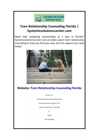 Teen Relationship Counseling Florida  Systemicsolutionscenter.com