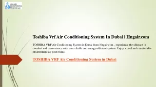 Toshiba Vrf Air Conditioning  System In Dubai  Hngair
