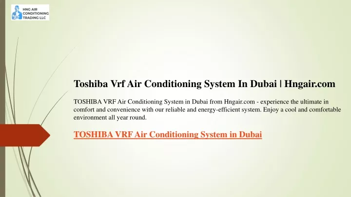 toshiba vrf air conditioning system in dubai