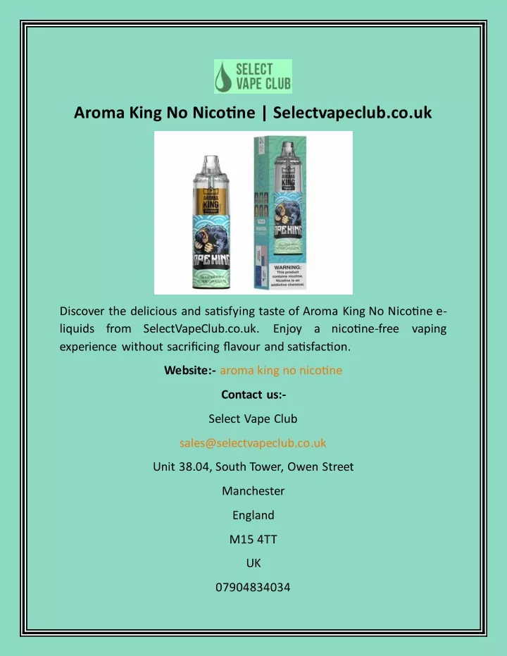 aroma king no nicotine selectvapeclub co uk