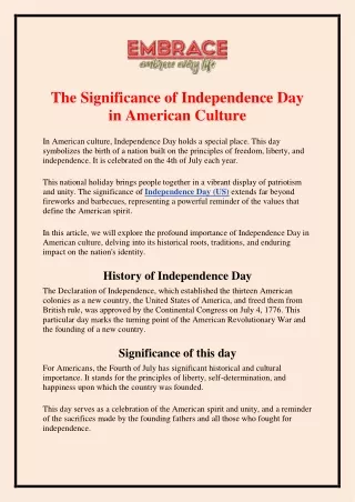 The Significance of Independence Day in American Culture