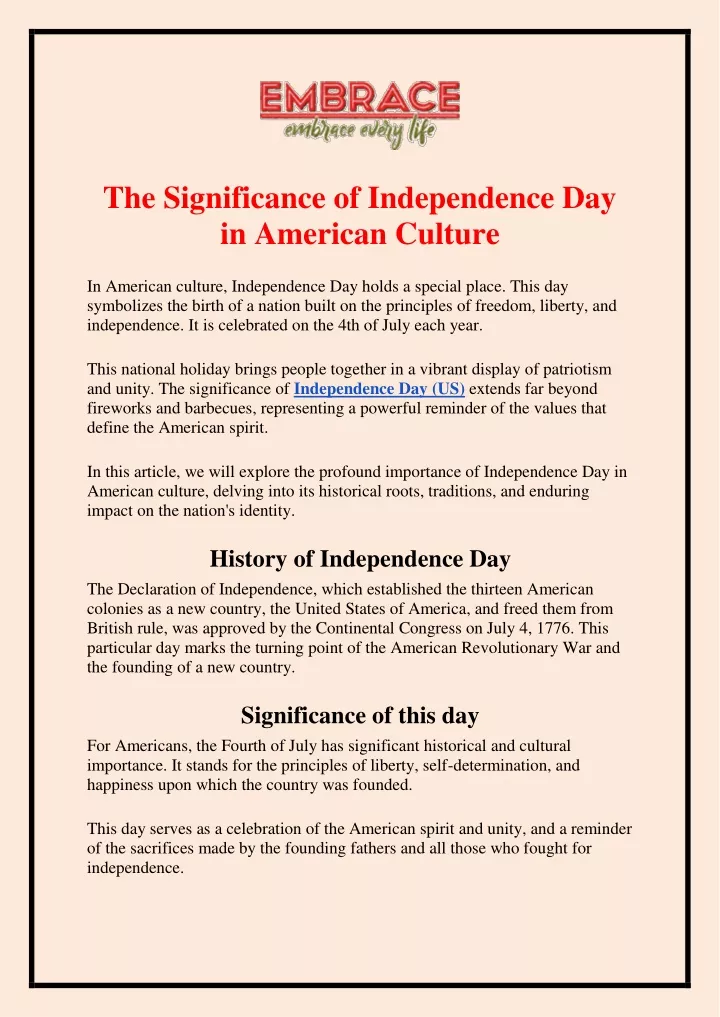 the significance of independence day in american
