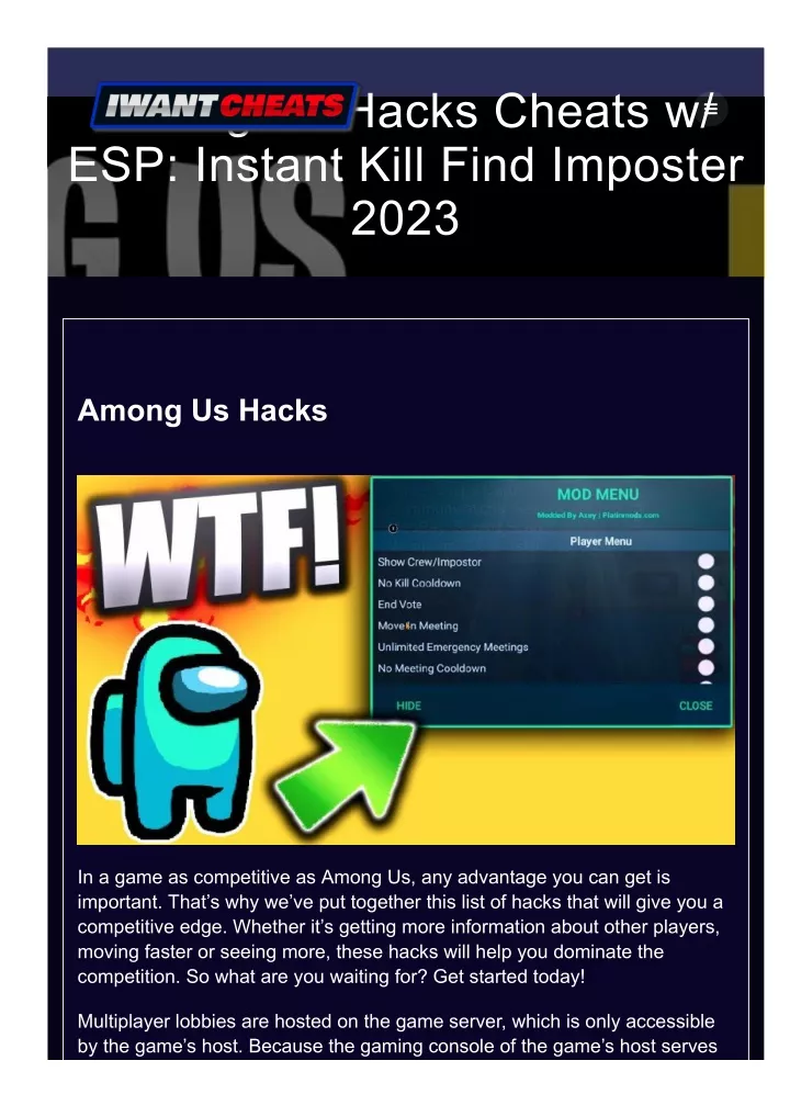 among us hacks cheats w esp instant kill find