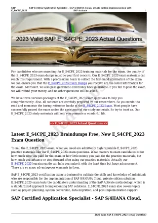 2023 Valid SAP E_S4CPE_2023 Actual Questions