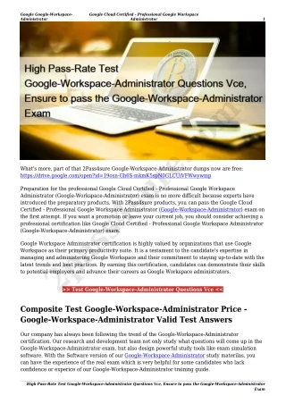 High Pass-Rate Test Google-Workspace-Administrator Questions Vce, Ensure to pass the Google-Workspace-Administrator Exam