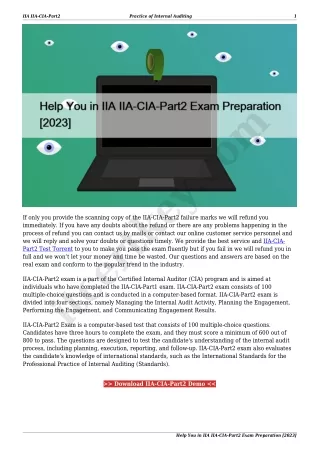 Help You in IIA IIA-CIA-Part2 Exam Preparation [2023]