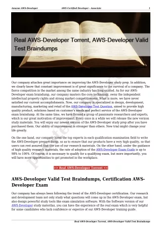 Real AWS-Developer Torrent, AWS-Developer Valid Test Braindumps