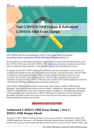 Test C-BYD15-1908 Dumps & Authorized C-BYD15-1908 Exam Dumps