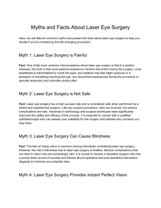 Myths and Facts About Laser Eye Surgery