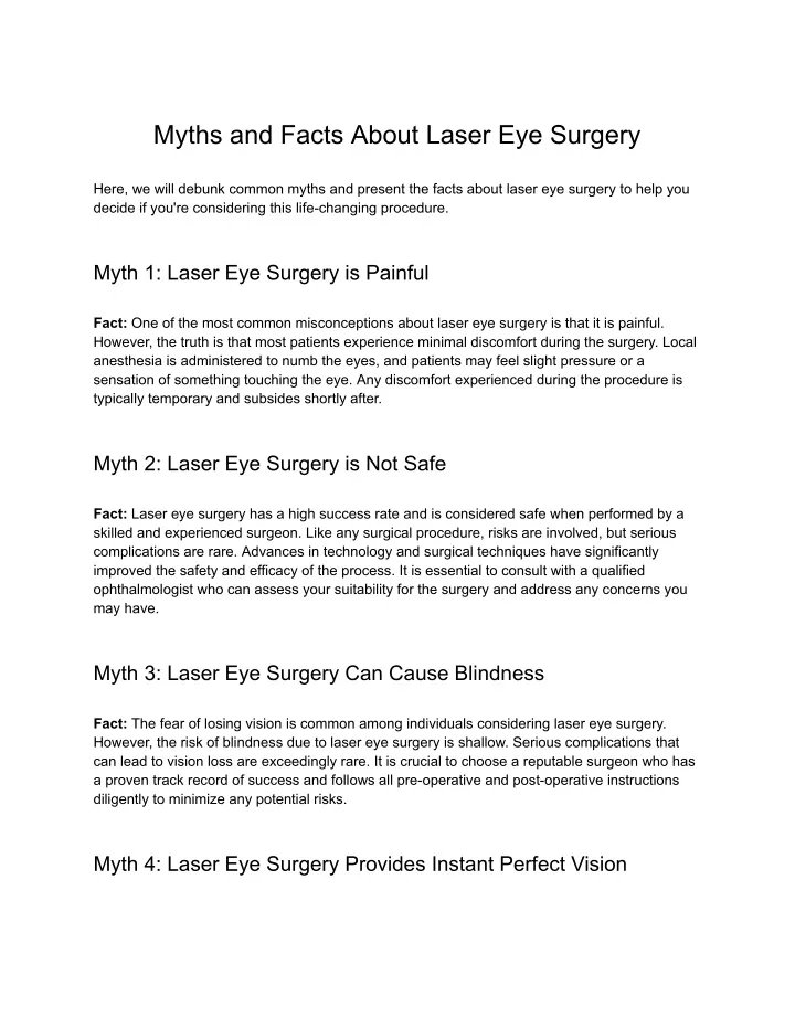 myths and facts about laser eye surgery