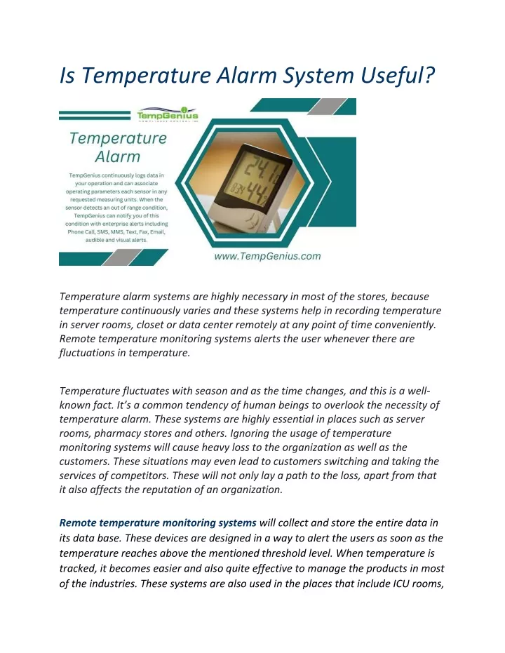 is temperature alarm system useful