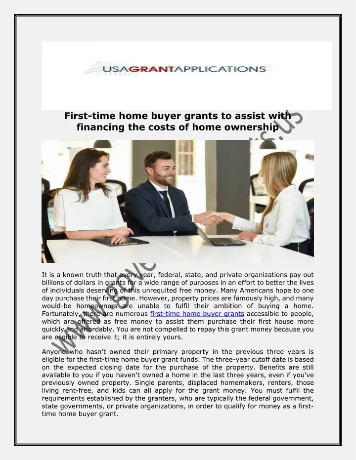 first time home buyer grants to assist with