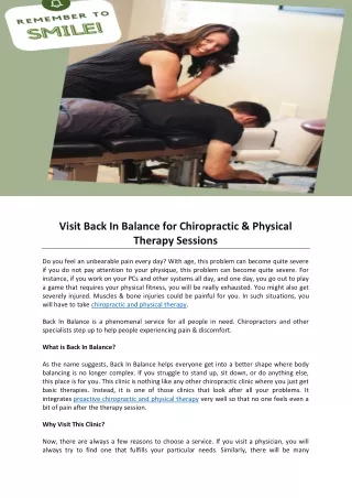 Visit Back In Balance for Chiropractic & Physical Therapy Sessions