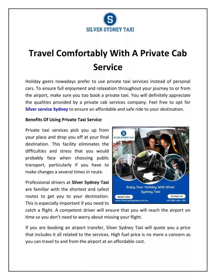 travel comfortably with a private cab service