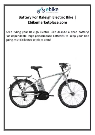 Battery For Raleigh Electric Bike | Ebikemarketplace.com