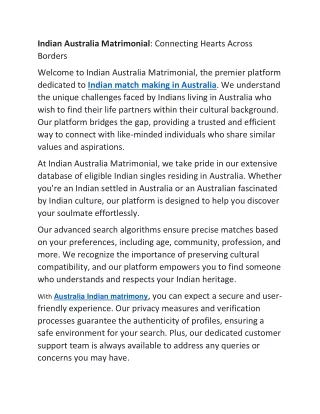 Indian Australia Matrimonial- Connecting Hearts Across Borders