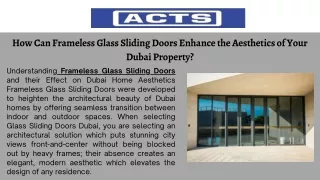 How Can Frameless Glass Sliding Doors Enhance the Aesthetics of Your Dubai Property ?