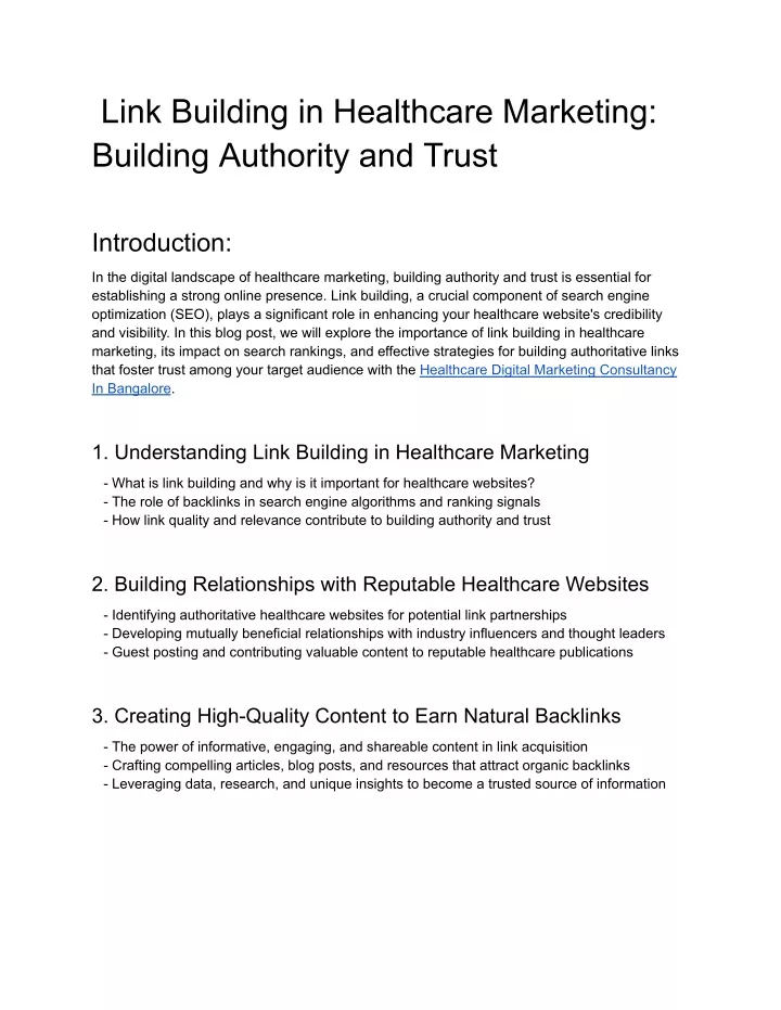 link building in healthcare marketing building