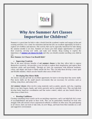 Why Are Summer Art Classes Important for Children?