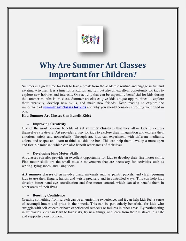 why are summer art classes important for children
