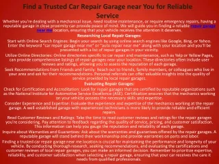 Find a Trusted Car Repair Garage near You for Reliable Service