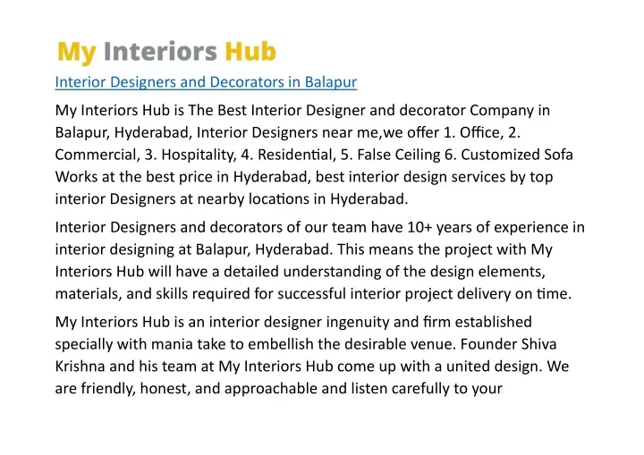 interior designers and decorators in balapur