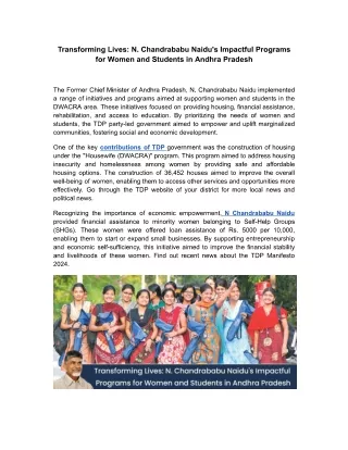 Transforming Lives: N. Chandrababu Naidu's Impactful Programs for Women and Stud