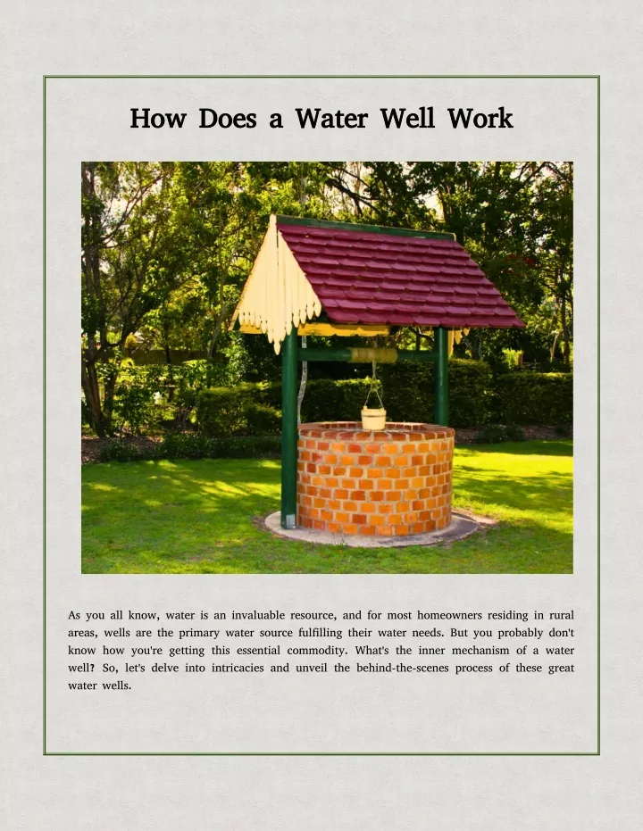 how does a water well work how does a water well
