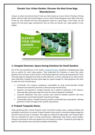 Elevate Your Urban Garden Discover the Best Grow Bags Manufacturers