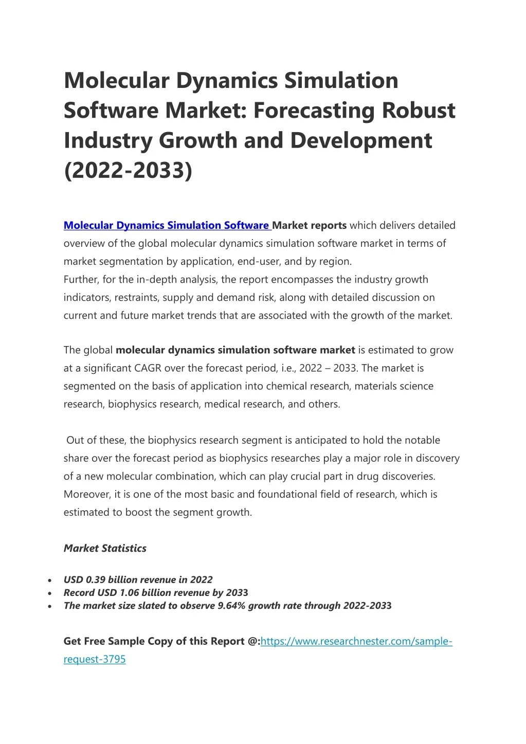 PPT - Molecular Dynamics Simulation Software Market (2022-2033 ...